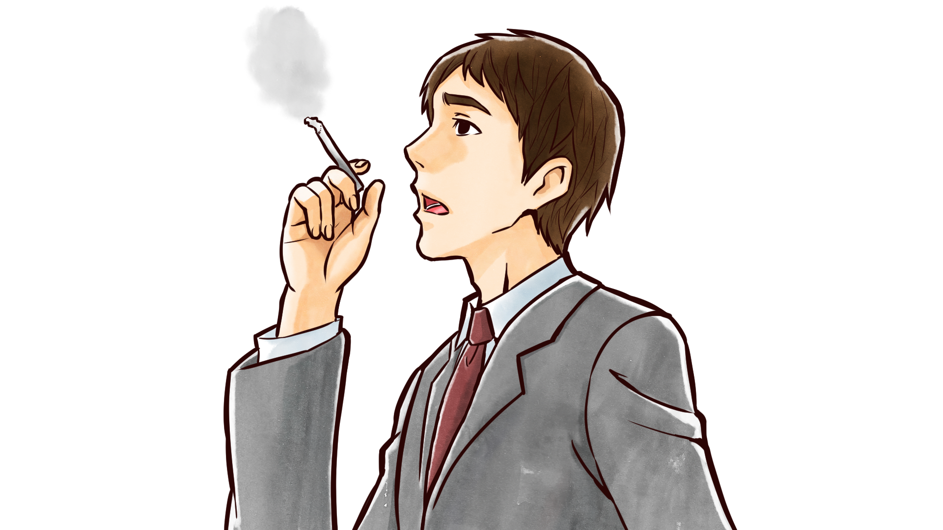 タバコを吸うスーツ姿の上司 社会人男性のフリーイラスト画像素材 商用無料 アイキャッチャー
