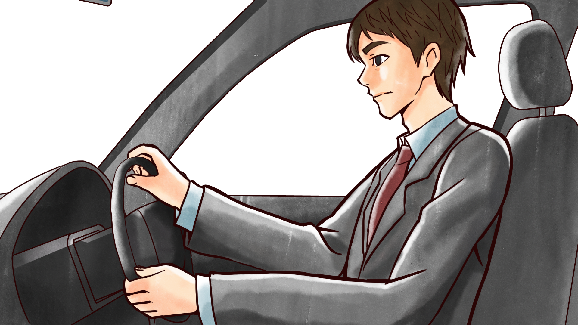 社用車を運転するスーツ姿の上司 社会人男性のフリーイラスト画像素材 商用無料 アイキャッチャー